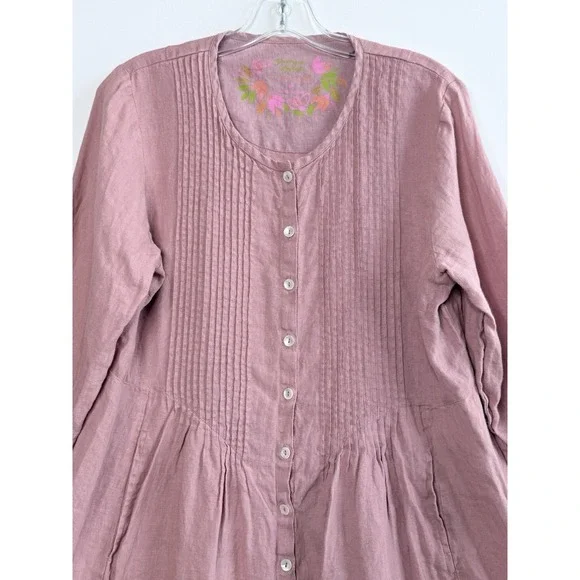 Gudrun Sjoden Tunic Dress 100% Linen Sz M Mauve Oversized Coquette Lagenlook - Picture 2 of 4